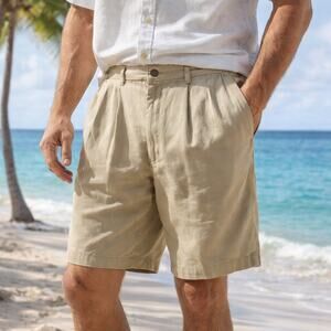 Tommy Bahama Silk Pleated Khaki Chino Shorts Men’s 35 Casual Resort
